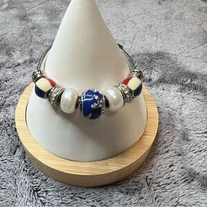 Silver Tone Bella Perlina Patriotic Bead Bracelet